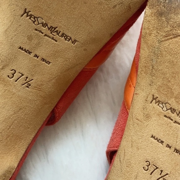 YSL Logo Palais 105 Orange and Coral Slingback Platform Heels, size 37.5 - Picture 11 of 11